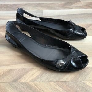 Stuart Weitzman Black Patent Peep Toe Flat, 8.5